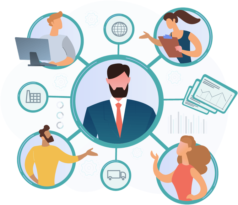 Man in center of a mind map.
